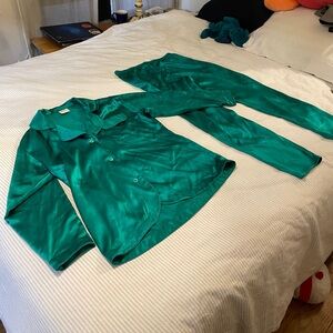 100% Silk Neiman Marcus Pajama Set Small Green!